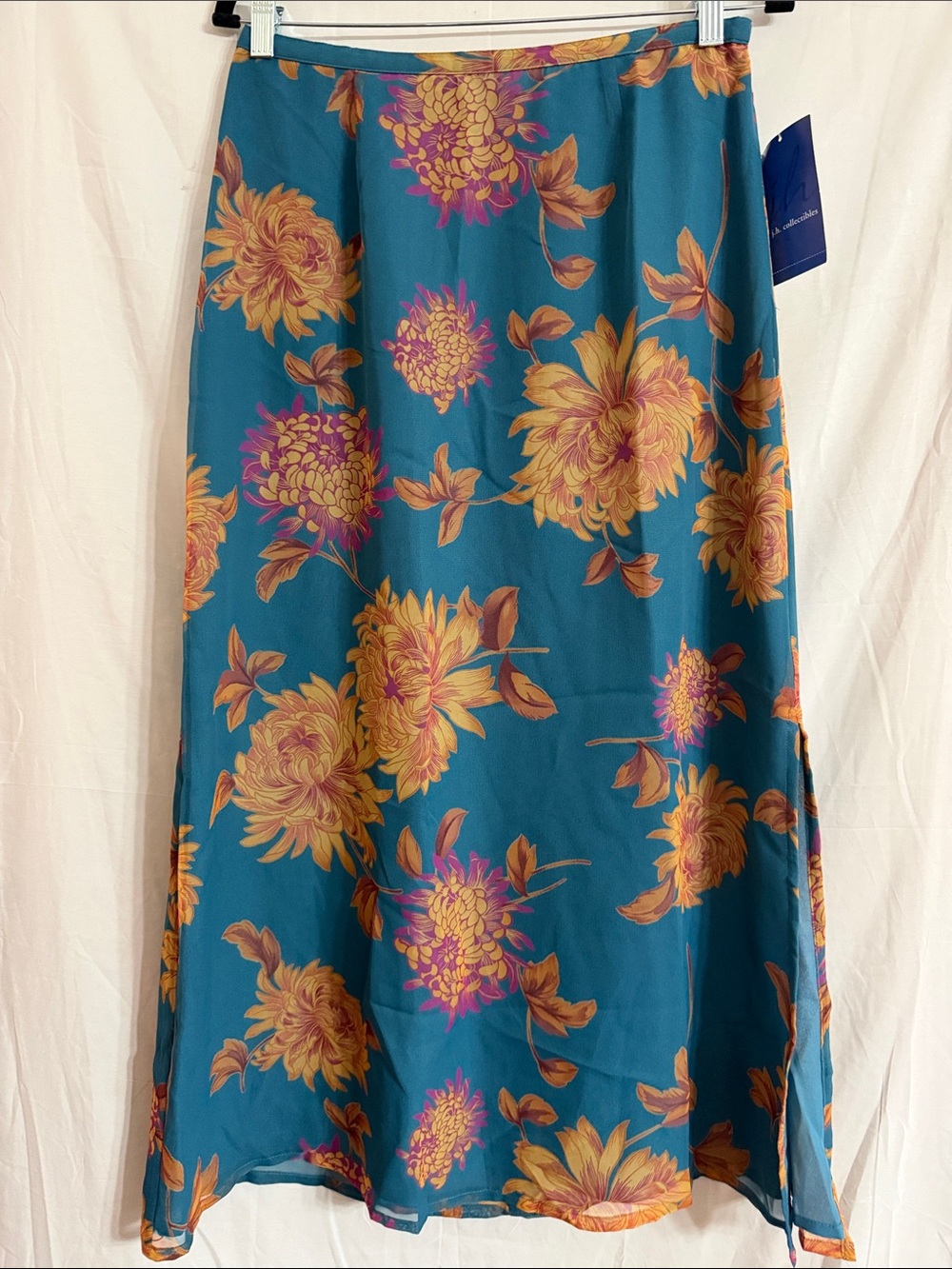JH Collectibles Teal Floral A-Line Maxi Skirt with Gold & Magenta Blooms